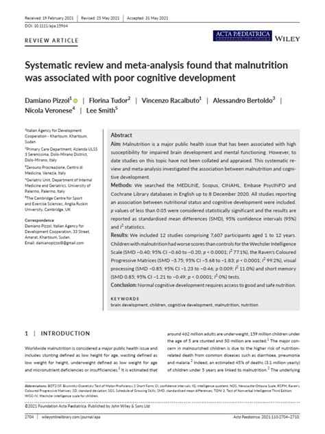 Systematic review and meta‐analysis found that malnutrition was 